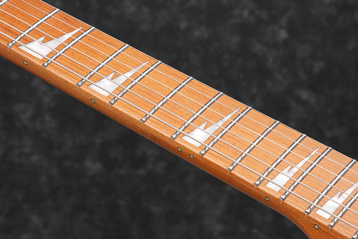 Roasted Maple fretboard w/White Sharktooth inlays